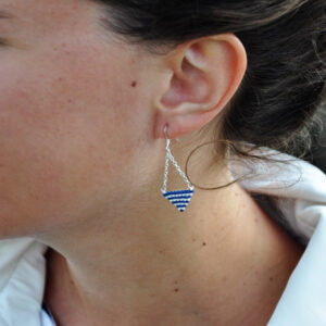 Boucles d'oreilles tissé en perles Miyuki style marin bleu et blanc