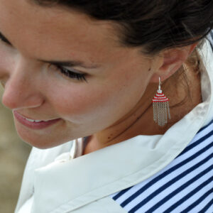 Boucles d'oreilles tissées en perles miyuki style marin blanc et rouge
