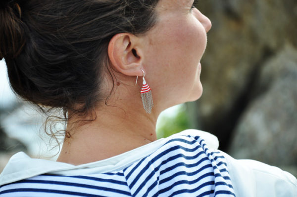 Boucles d'oreilles tissées en perles miyuki style marin blanc et rouge