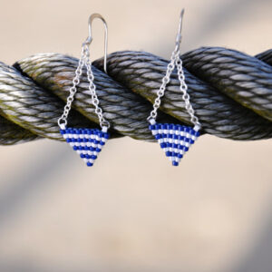 Boucles d'oreilles tissé en perles Miyuki style marin bleu et blanc