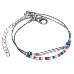Bracelet fin 2 rangs perles miyuki style marin montées sur fine chaine argenté