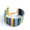 bracelet manchette tissage Miyuki ligne vert bleu doré violet apprêts dorés à l'or fin