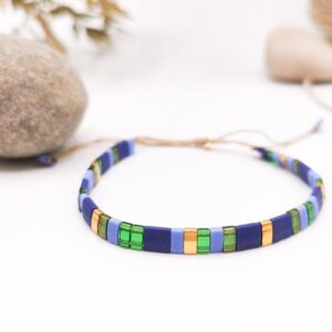 bracelet perles carré vert bleu